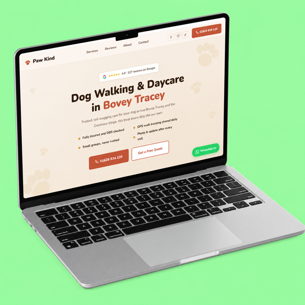Dog walking and pet care website design mockup
