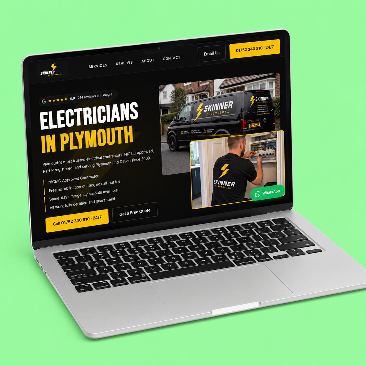 Electrician services website design mockup