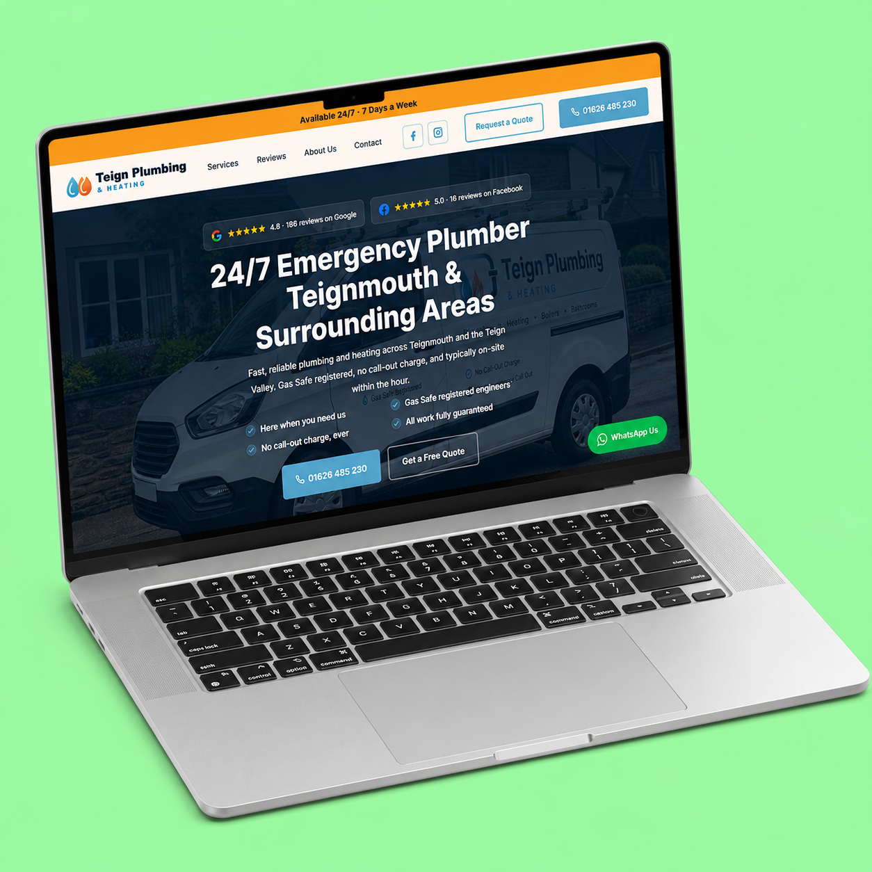 Emergency plumber 24hr website design mockup